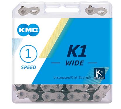 Cadena KMC K1 Wide Reforzada 1 velocidad Negra Silver